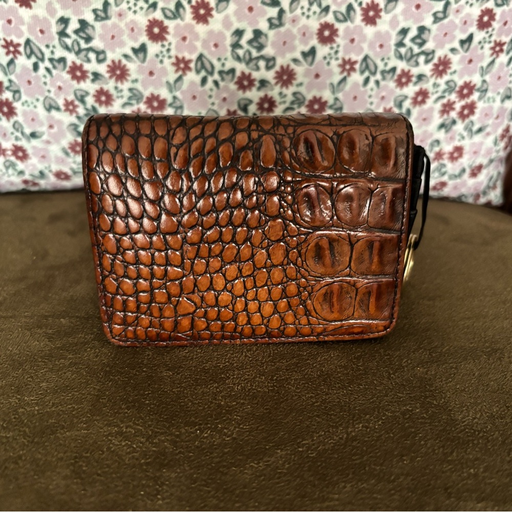 ***SOLD*** Brahmin Croc Embossed Leather Small Bifold Snap Wallet EUC